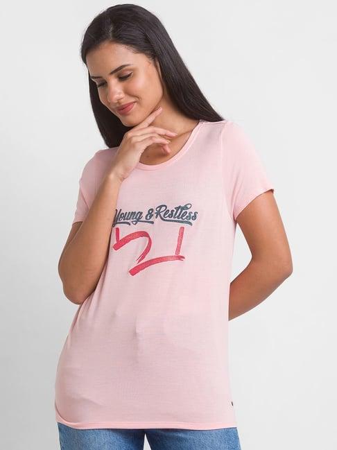 spykar pink printed t-shirt