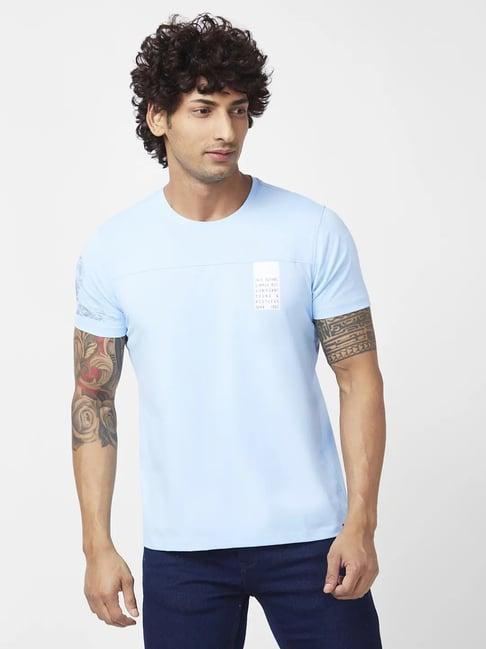 spykar powder blue slim fit printed t-shirt