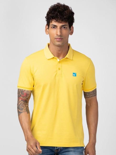 spykar powder yellow cotton regular fit polo t-shirt