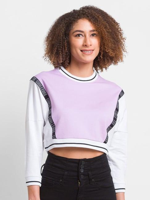 spykar purple & white full sleeves sweatshirt