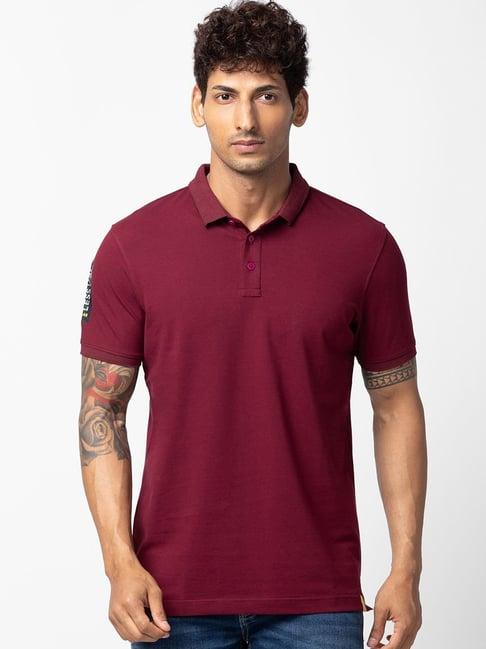 spykar purple cotton regular fit polo t-shirt