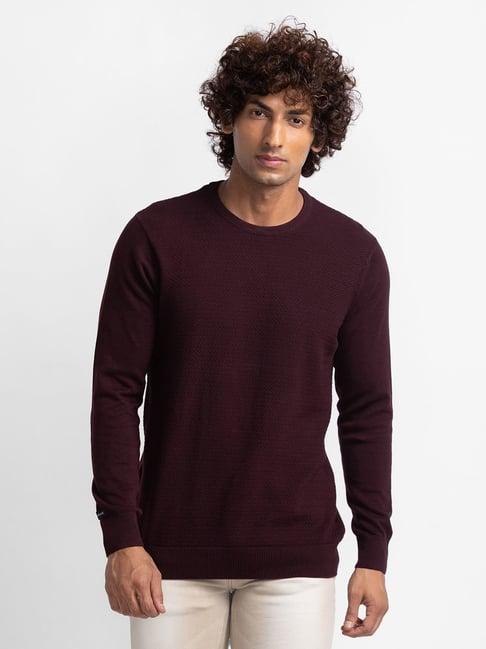 spykar purple cotton regular fit sweater