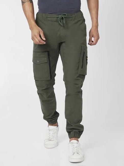 spykar rifle green cotton joggers fit cargos