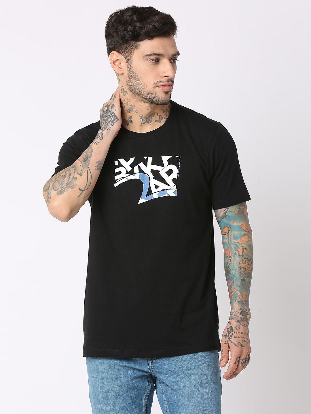 spykar round neck graphic printed slim fit pure cotton t-shirt