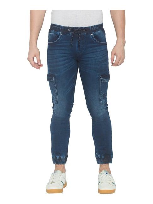 spykar royal blue slim fit jogger jeans