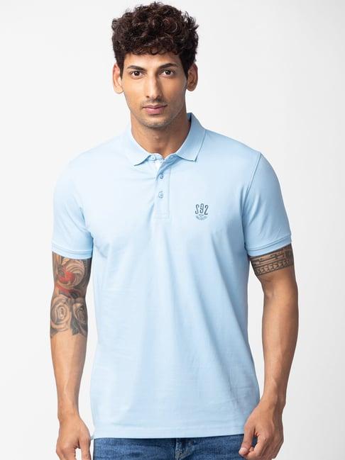 spykar sky blue cotton regular fit polo t-shirt