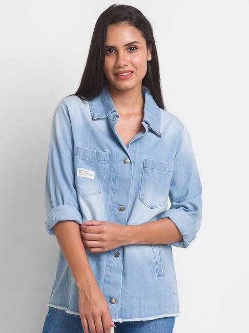 spykar sky blue cotton shirt