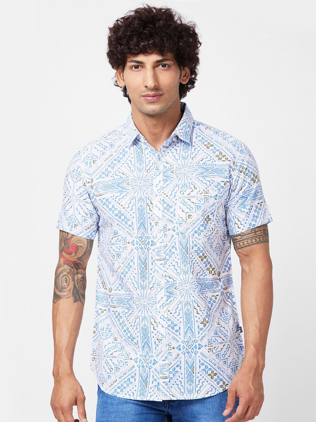 spykar slim fit floral ethnic motif printed cotton casual shirt