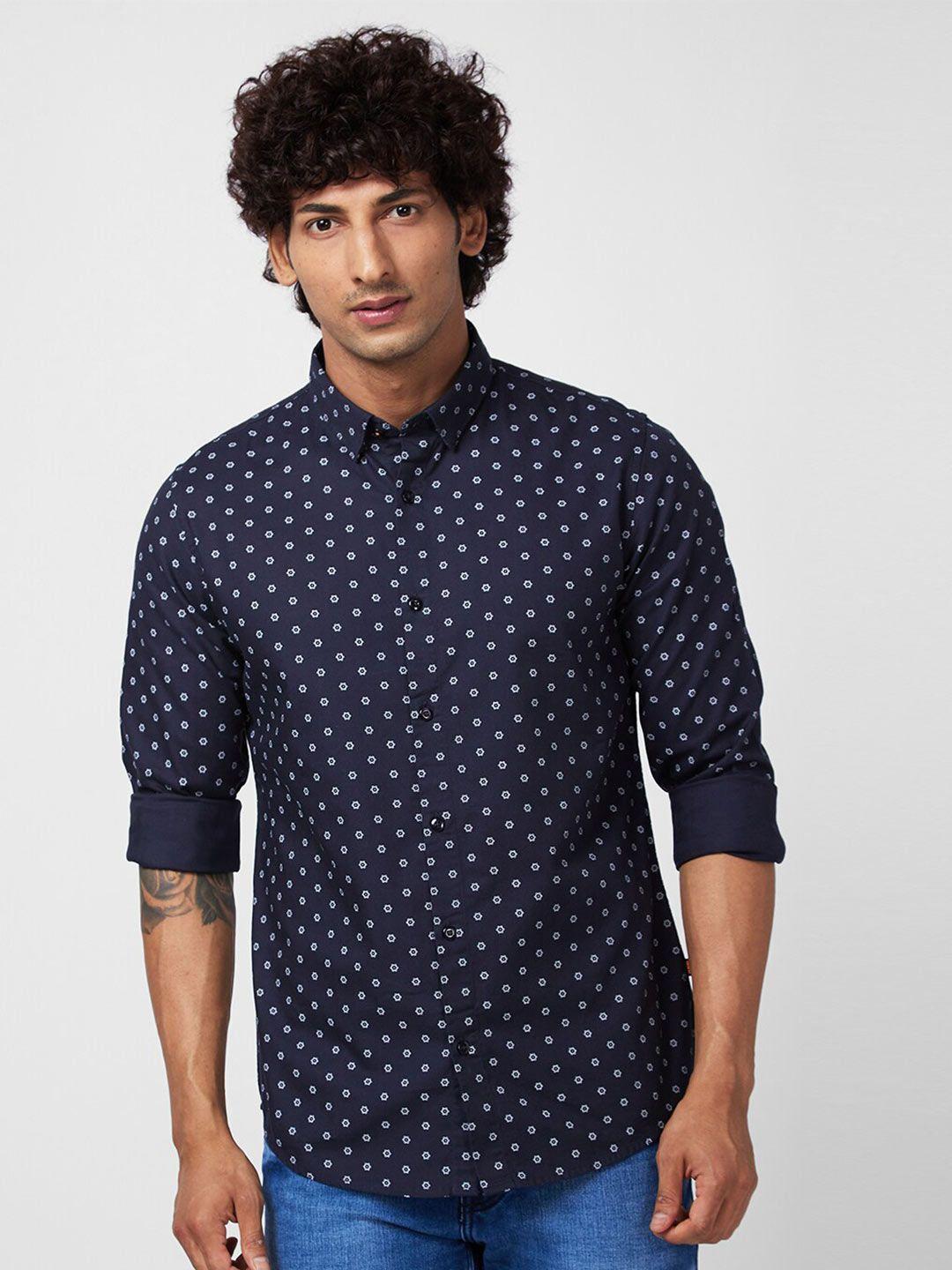 spykar slim fit geometric printed casual shirt