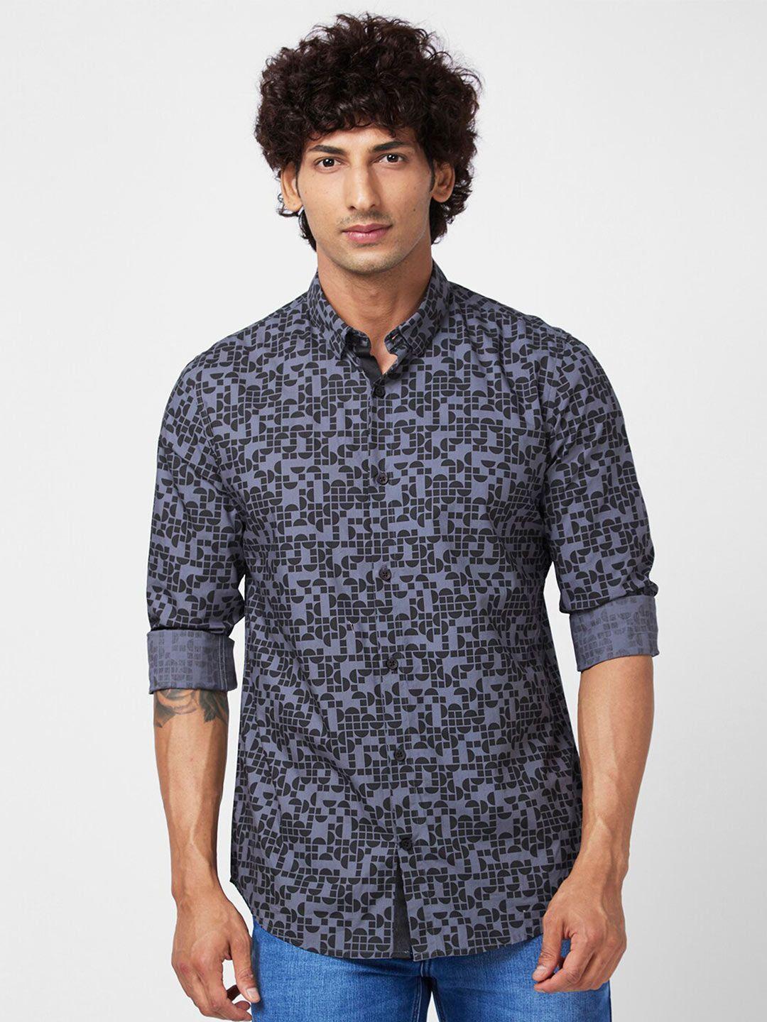 spykar slim fit geometric printed cotton casual shirt