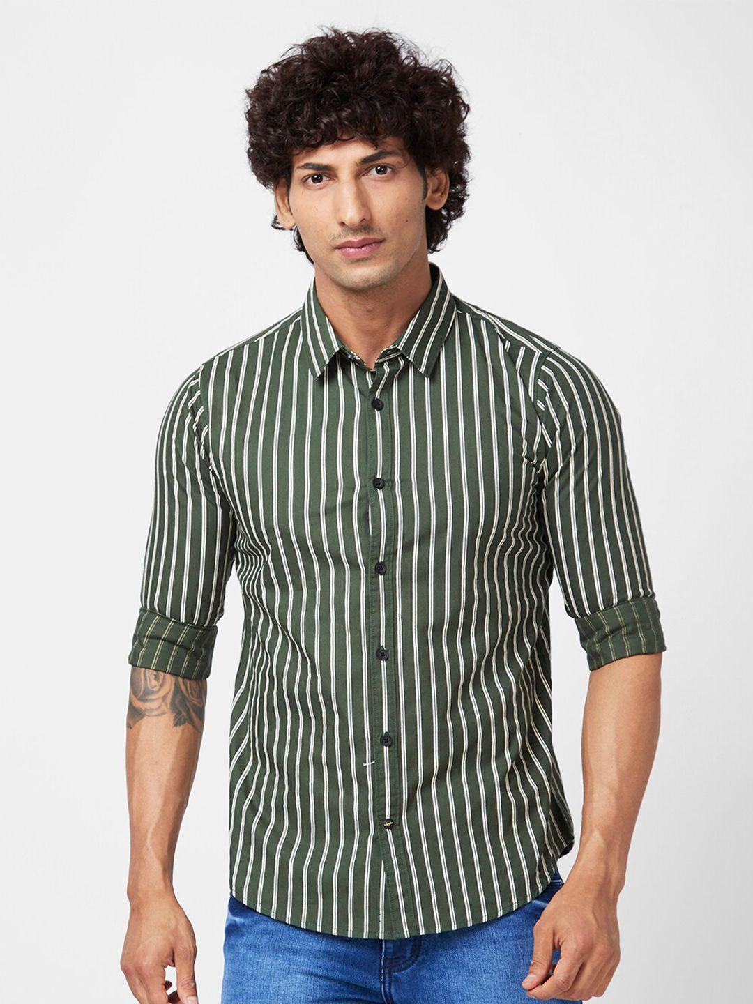 spykar slim fit opaque vertical stripes cotton casual shirt
