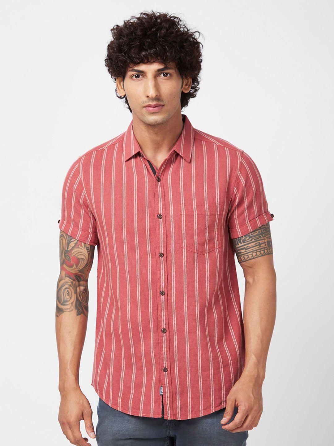 spykar slim fit striped cotton casual shirt