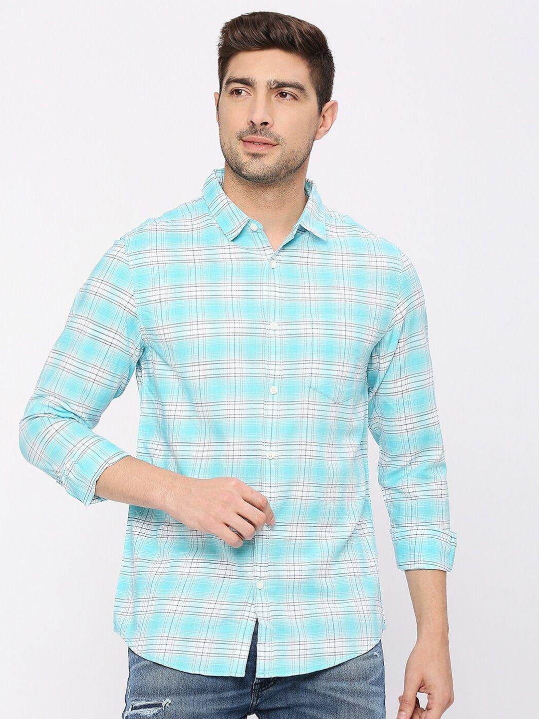 spykar slim fit tartan checks opaque checked cotton casual shirt