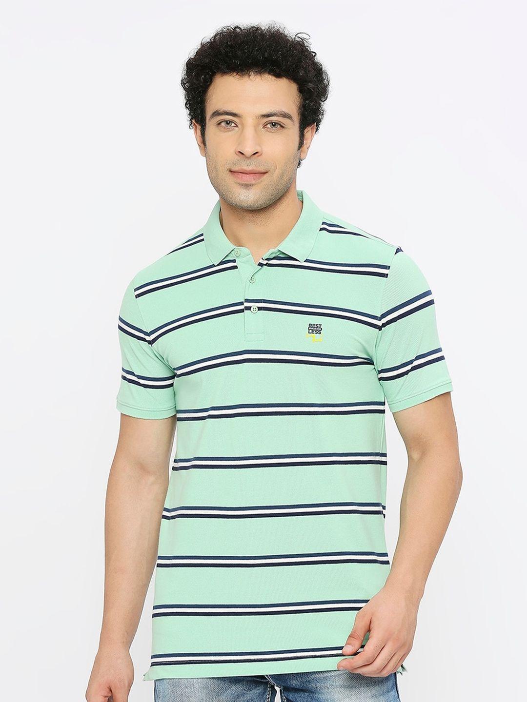 spykar striped polo collar cotton t-shirt