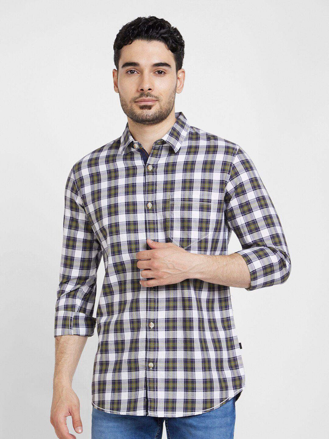 spykar tartan checked cotton classic opaque casual shirt