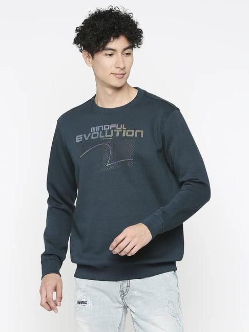 spykar teal slim fit printed sweatshirt