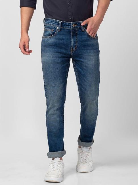 spykar vintage blue cotton regular fit jeans