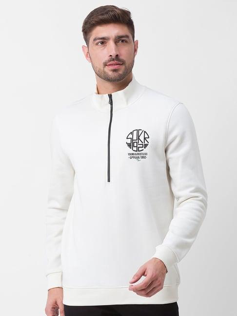 spykar white cotton regular fit sweatshirt