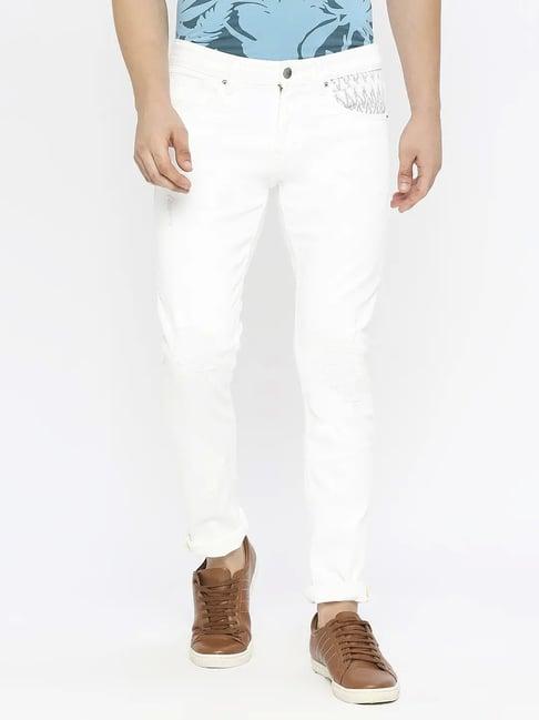 spykar white cotton slim fit jeans