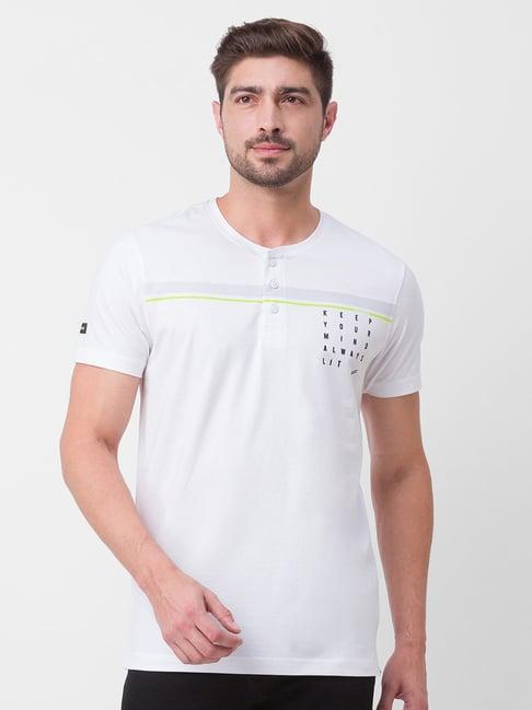 spykar white cotton slim fit t-shirt