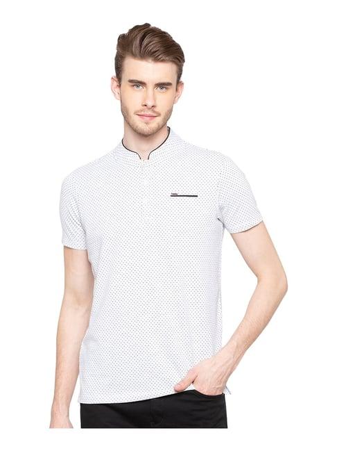 spykar white mandarin collar t-shirt