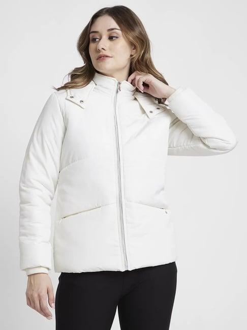 spykar white regular fit puffer jacket