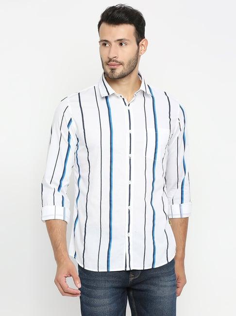 spykar white regular fit striped shirt