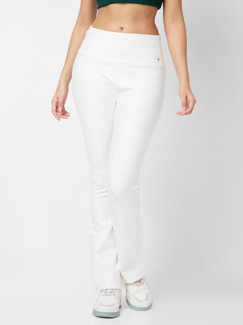 spykar white relaxed fit high rise trousers