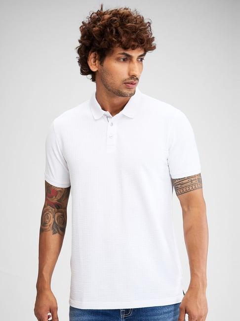 spykar white slim fit polo t-shirt