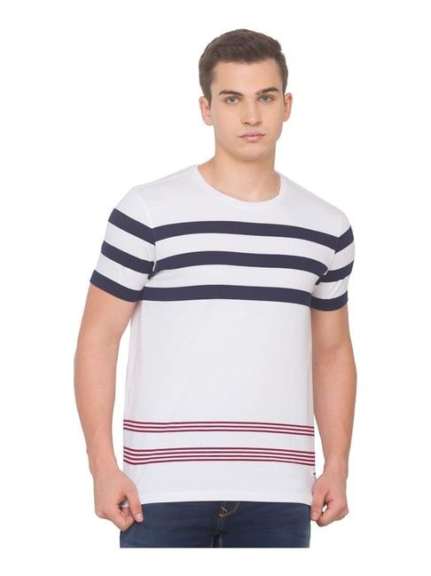 spykar white slim fit striped t-shirt