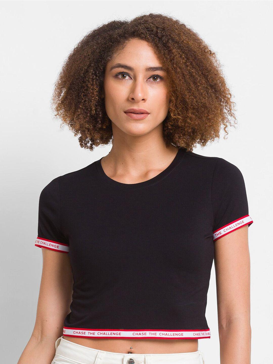 spykar women black slim fit t-shirt