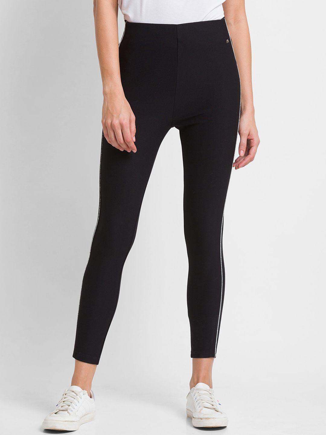 spykar women black solid slim fit cotton track pants