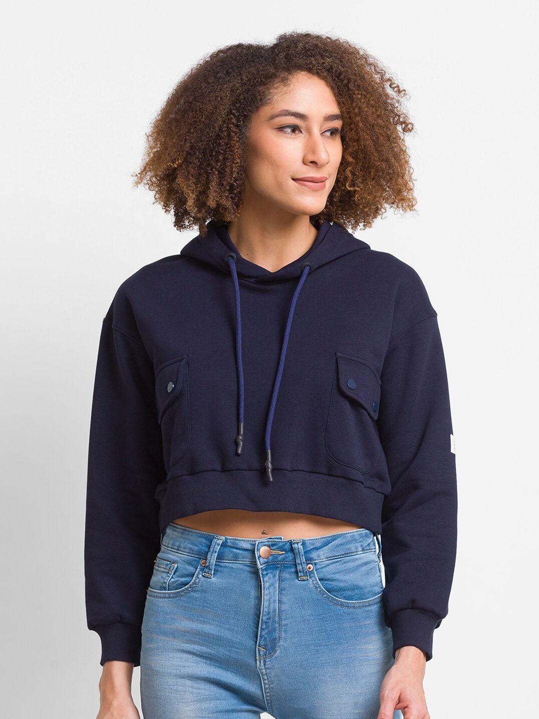 spykar women blue hooded sweatshirt