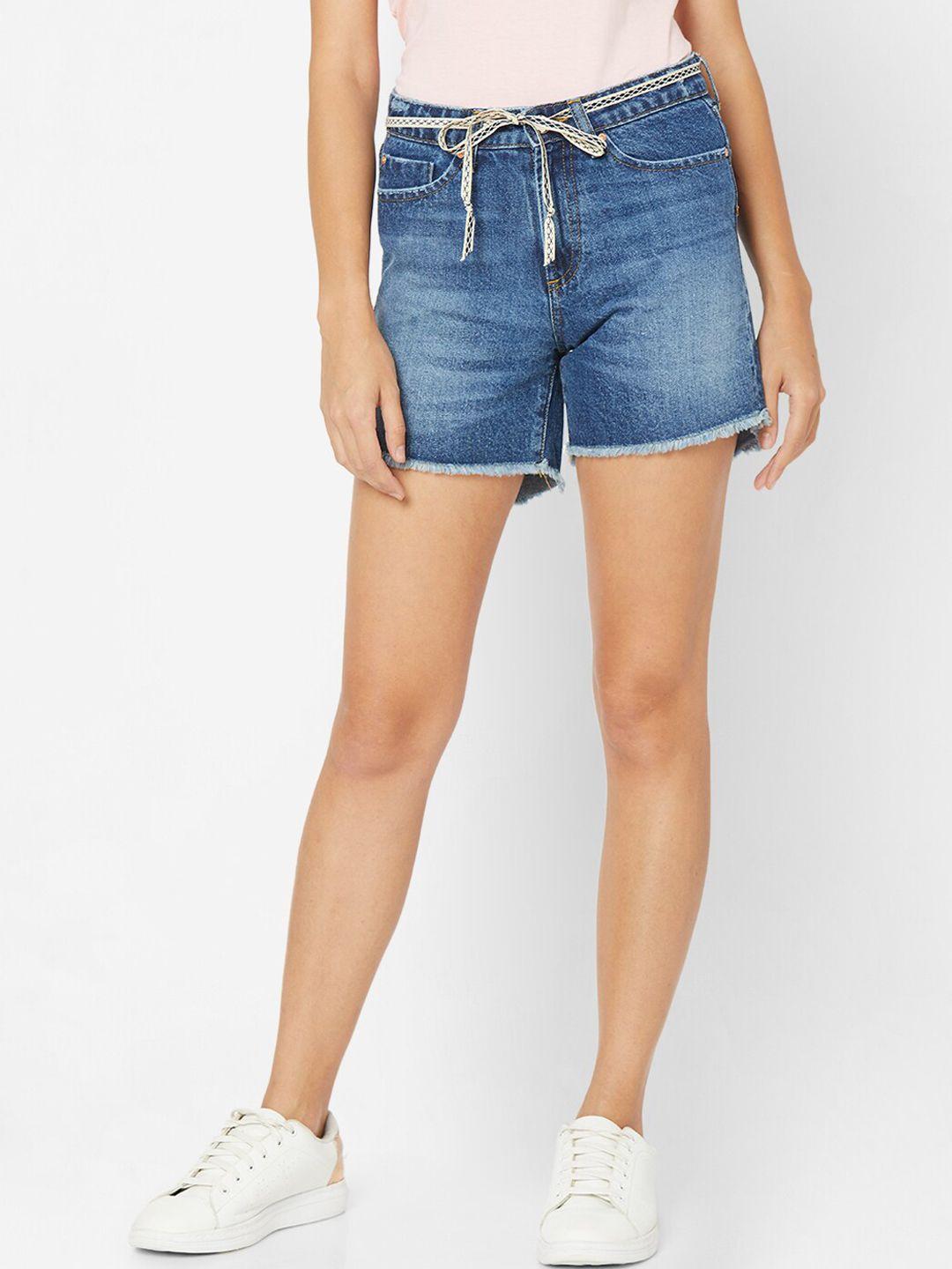 spykar women blue washed denim shorts