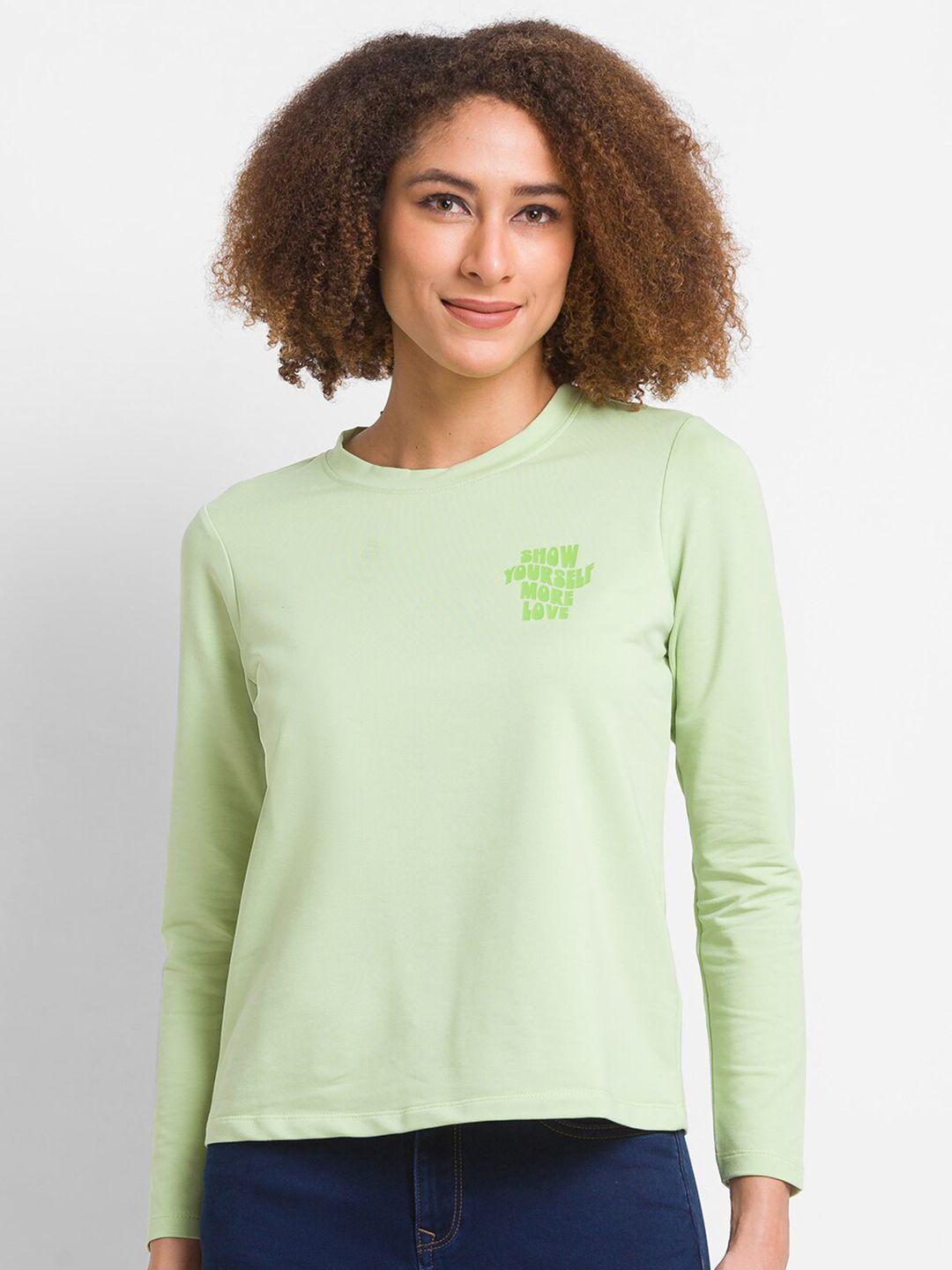spykar women green applique t-shirt
