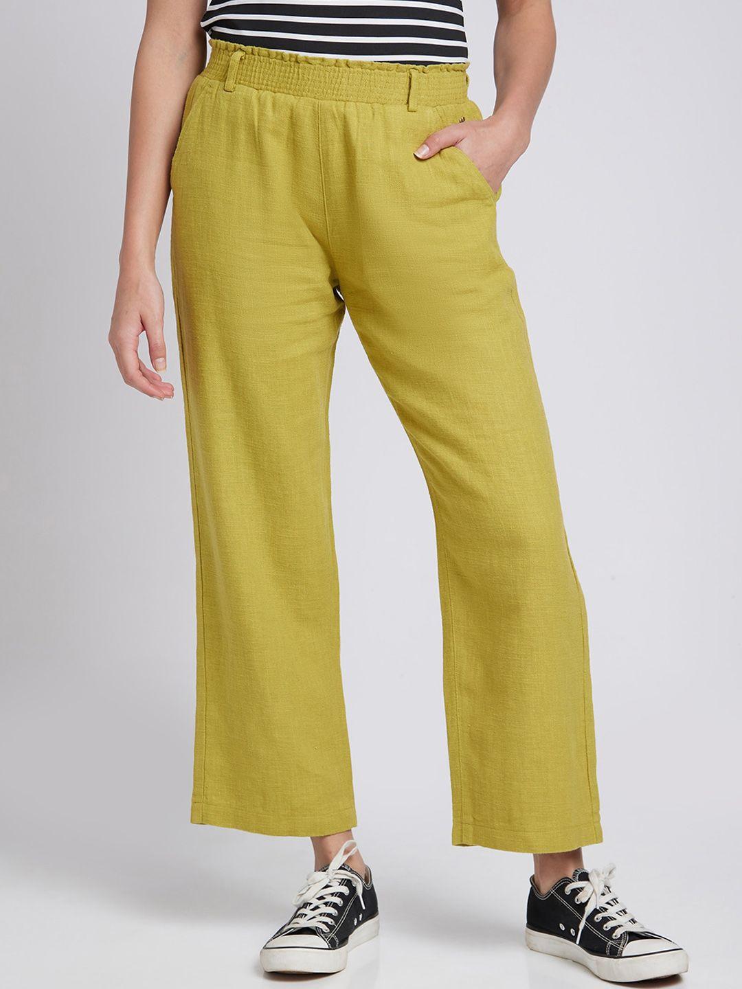 spykar women mid rise linen regular fit trousers