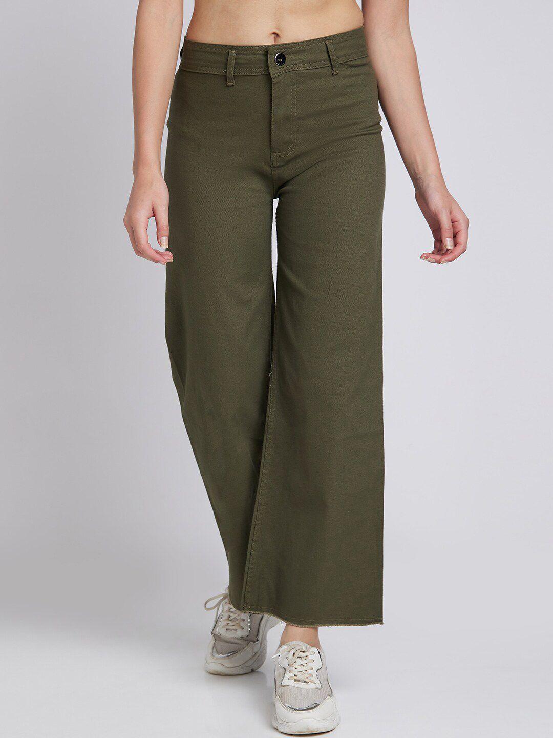spykar women mid-rise slim fit cotton parallel trousers