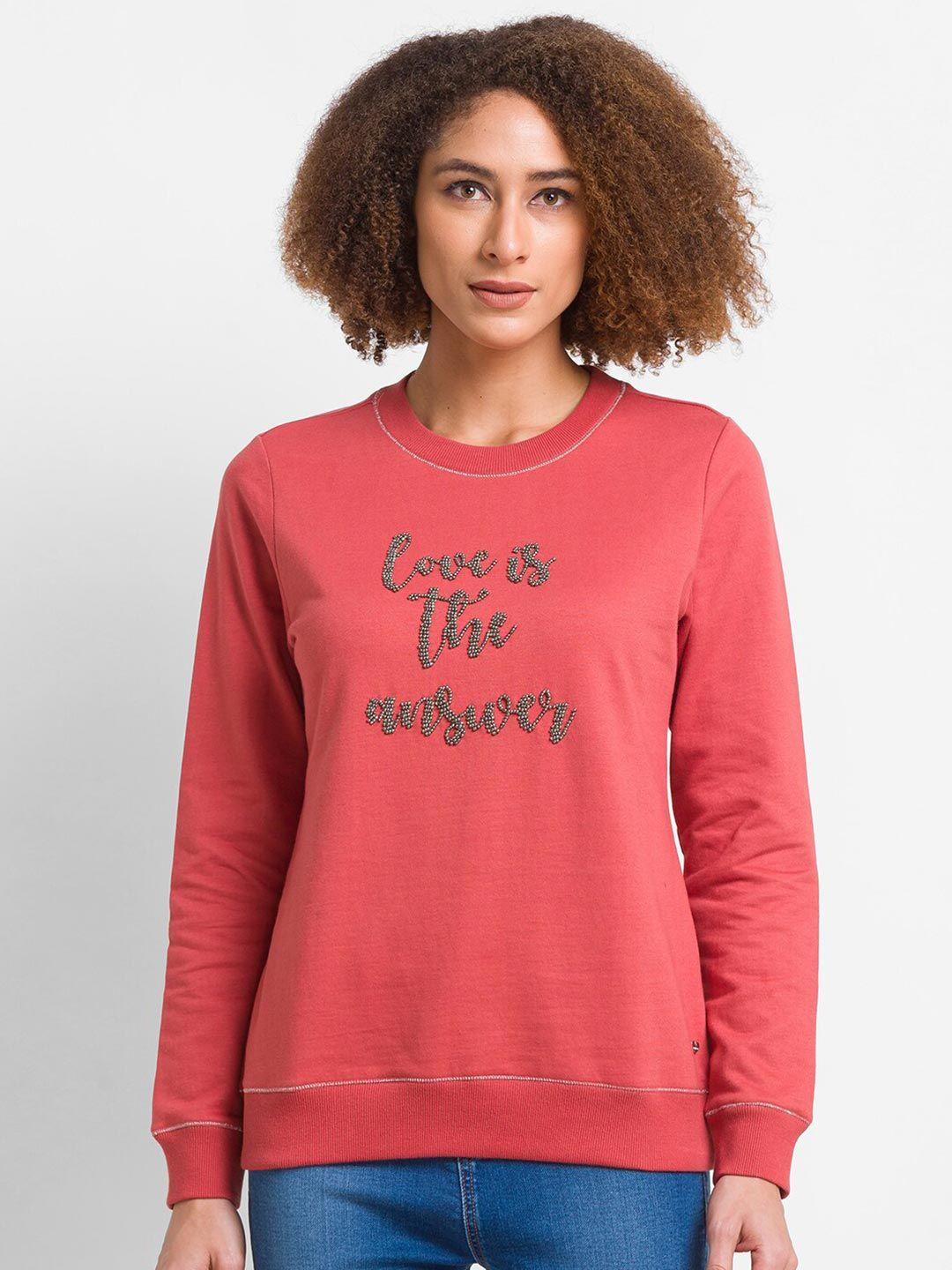 spykar women pink printed sweatshirt