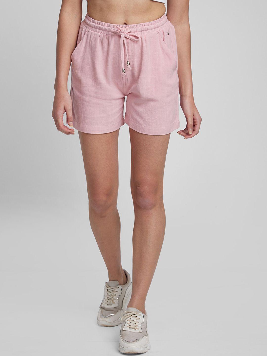 spykar women pink slim fit shorts
