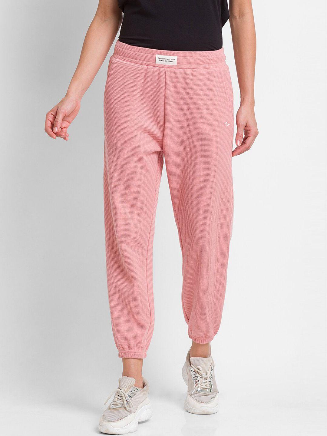 spykar women pink solid cotton track pants