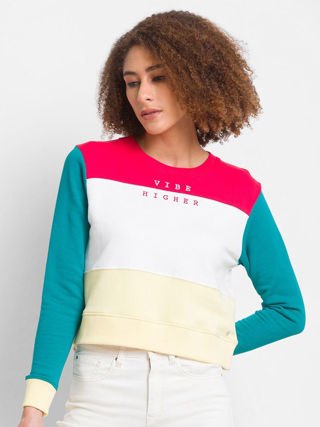 spykar women red colourblocked sweatshirt