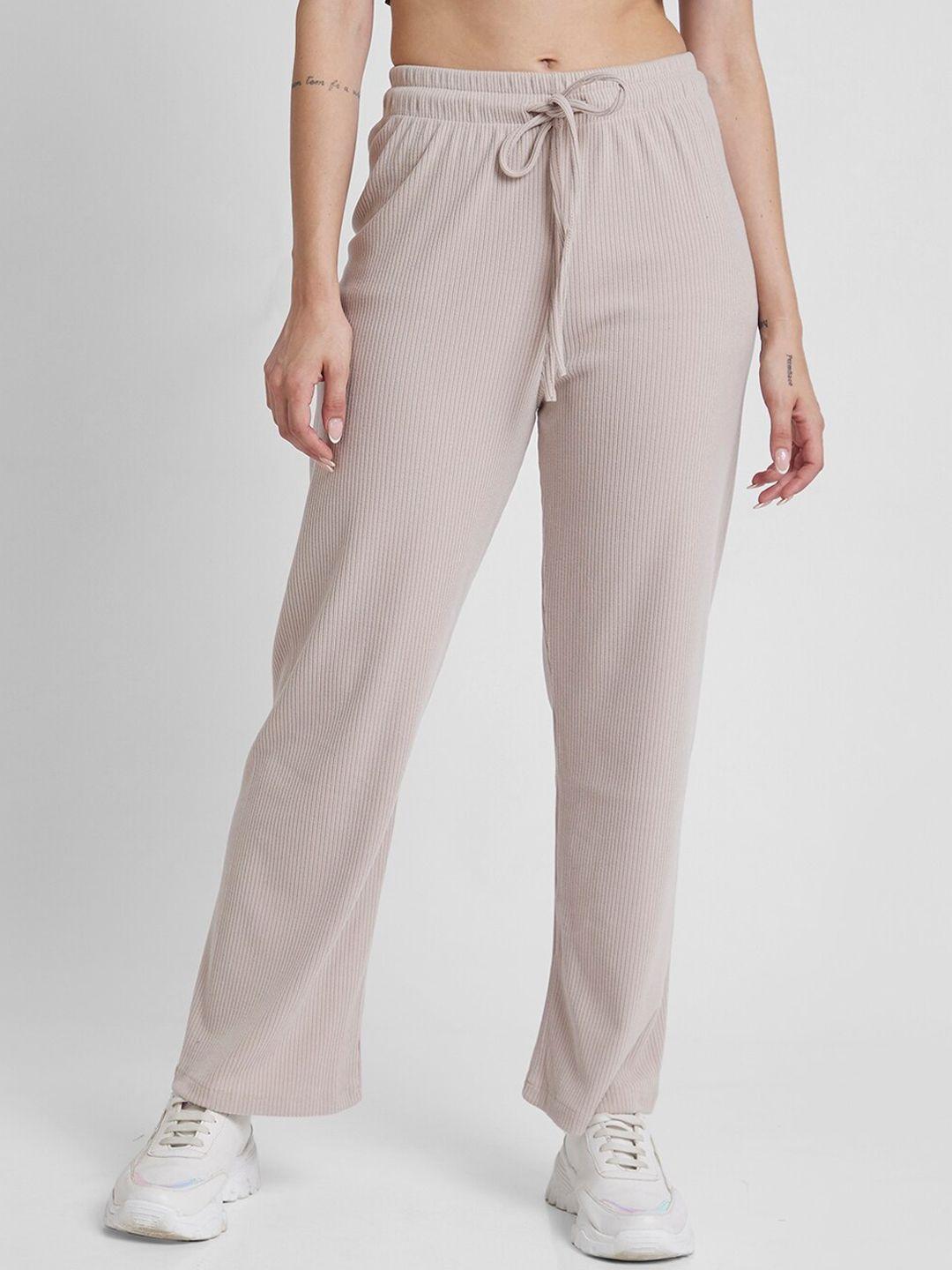 spykar women straight fit ribbed cotton track pant