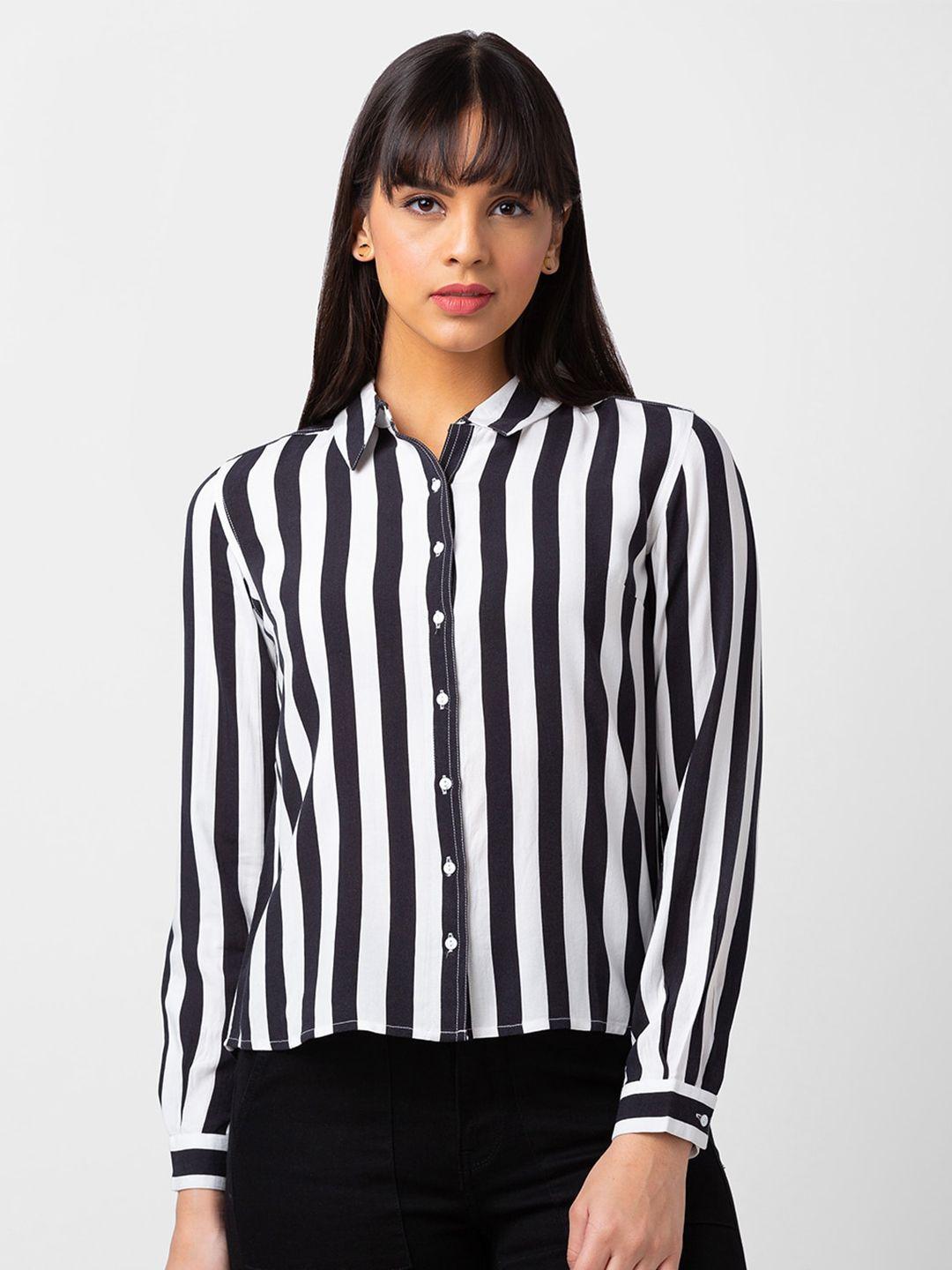 spykar women striped casual cotton shirt