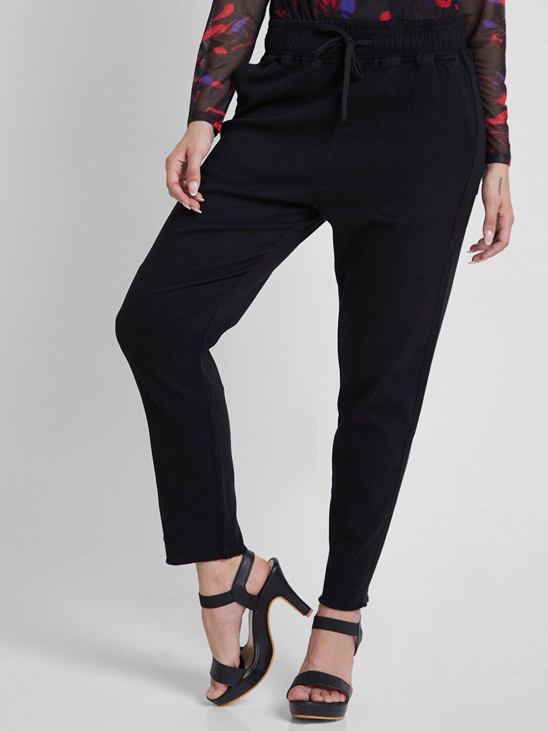 spykar women tapered fit mid-rise cotton trousers