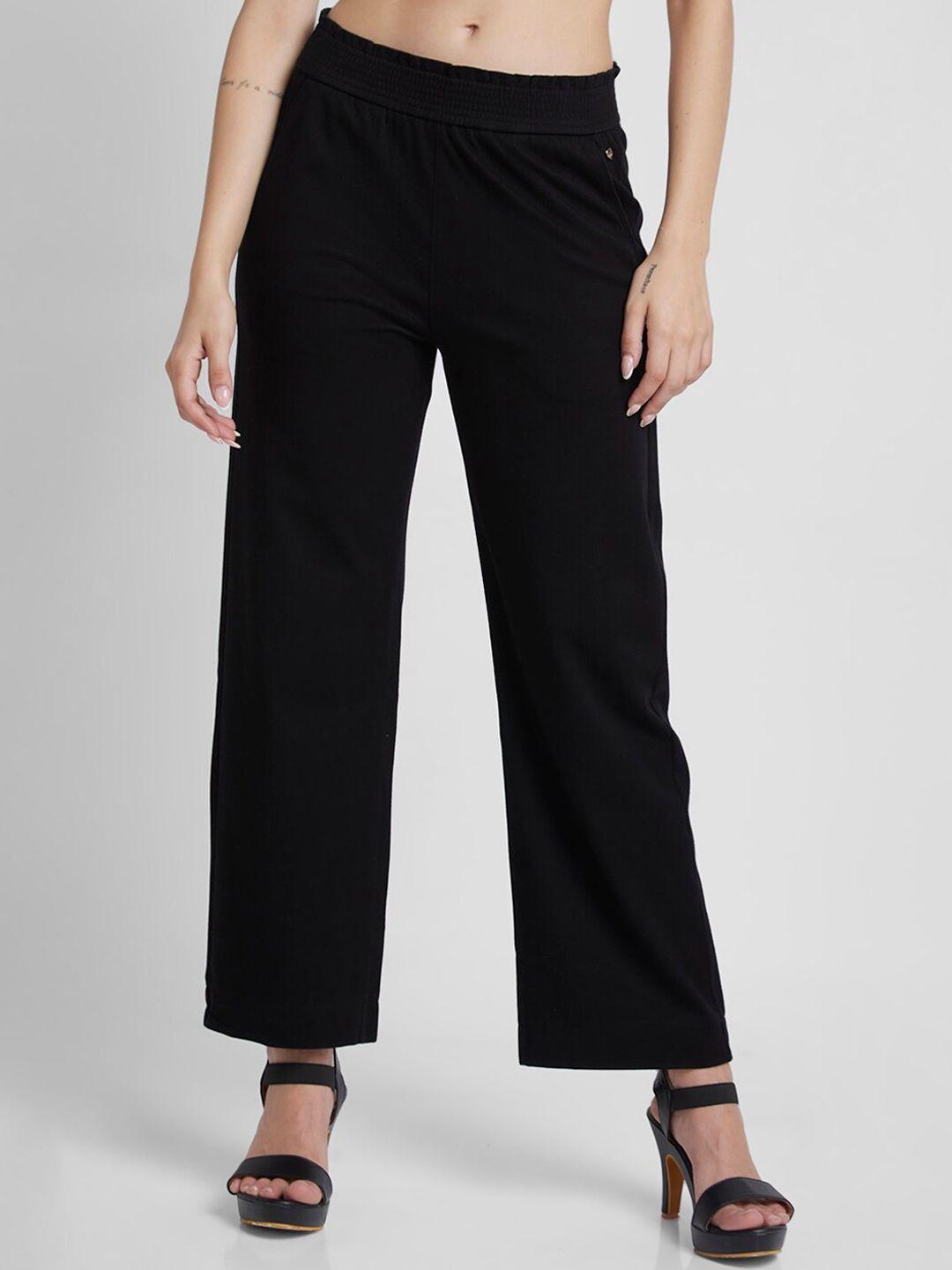 spykar women tapered fit parallel trousers