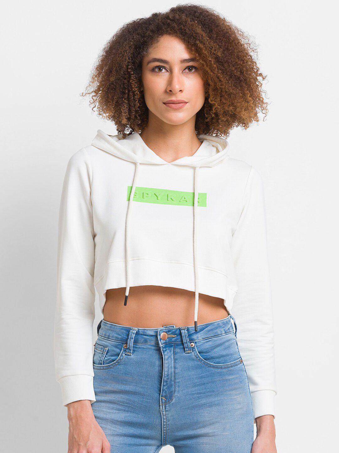 spykar women white hooded sweatshirt