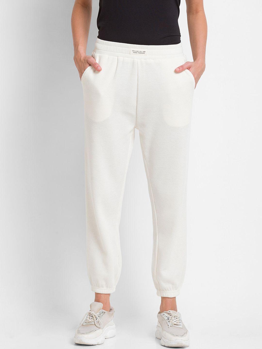 spykar women white solid slim-fit track pants