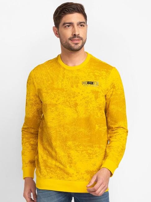 spykar yellow cotton slim fit printed sweatshirt