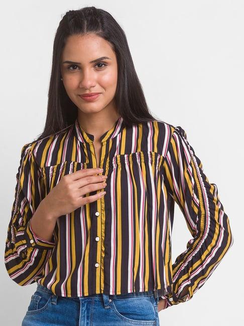 spykar yellow cotton striped shirt