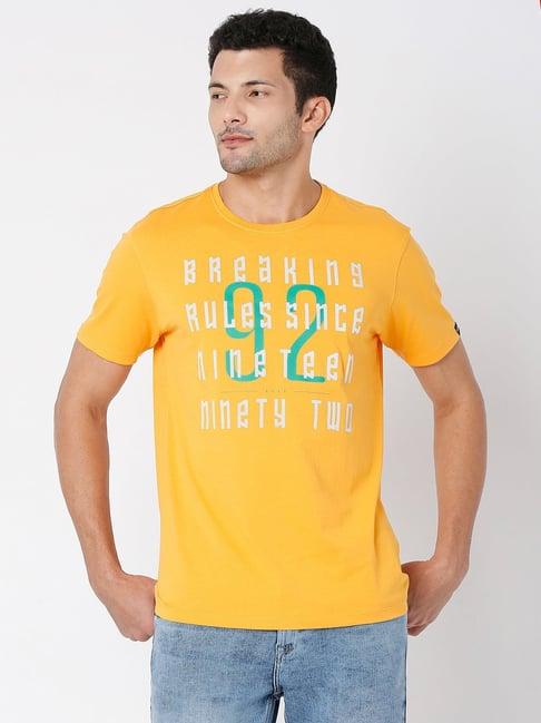 spykar yellow crew t-shirt